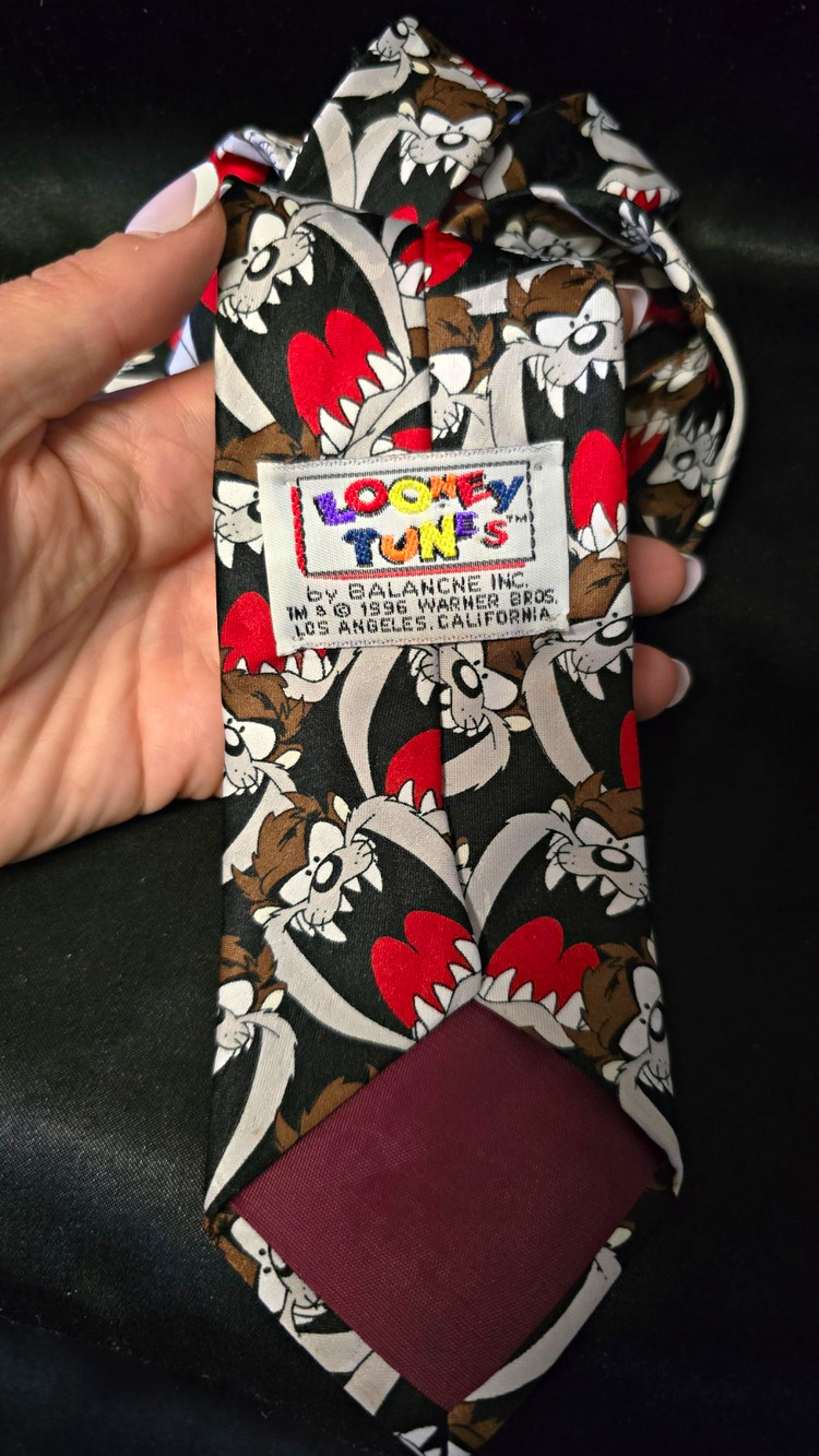 Vintage 90s Looney Tunes Taz Tasmanian Devil Silk Necktie Balancine Warner Bros